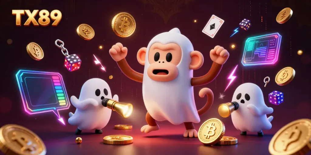 Experience thrilling action at TX89 with a mischievous poltergeist monkey and ghost-hunter puppy in a casino.