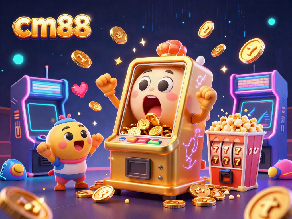 Experience thrilling wins at cm88 with lively slot machines, coins, and vibrant arcade elements.