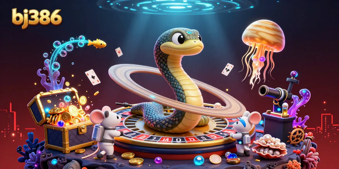Place bets on bj386's cosmic roulette wheel with a vibrant 3D casino-inspired scene illustrating a playful gambling experience.