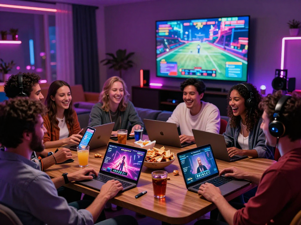 Adults enjoying engaging porn games together in a vibrant lounge setting, showcasing a fun gaming atmosphere.