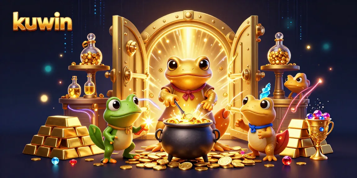Kuwin platform showcases a magical scene with a golden salamander alchemist and treasures in a digital casino