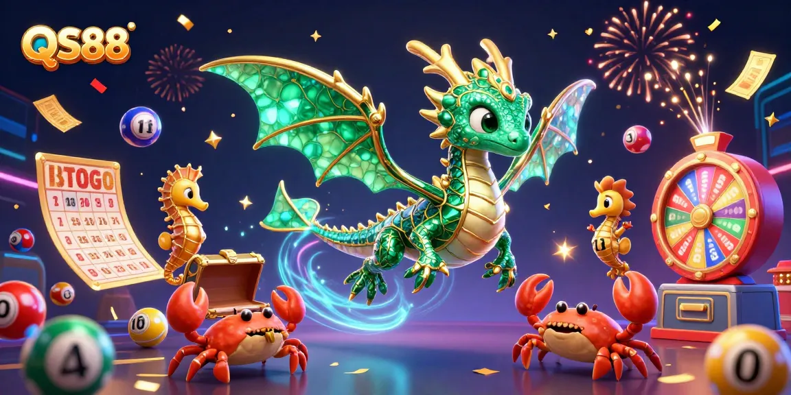 Engage with vibrant games at QS88 featuring a dazzling sea dragon and lottery balls, offering thrilling adventures.