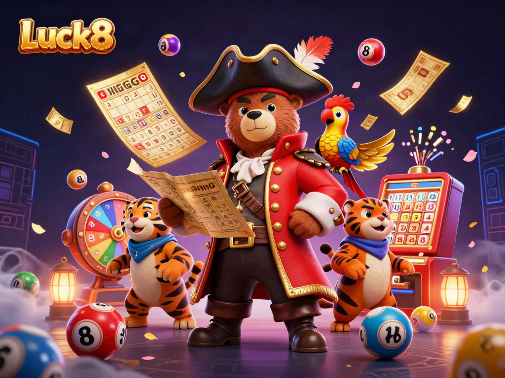 Luck8 transforms your gaming experience with an exciting pirate-themed illustration enriched with casino elements.