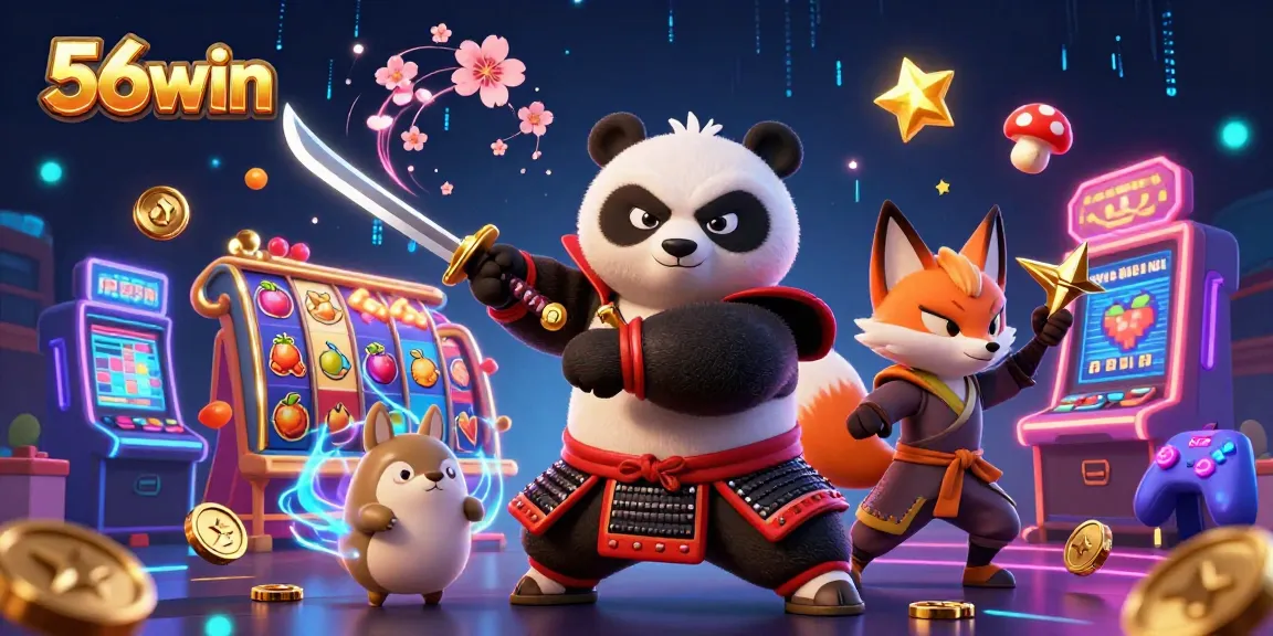 Engage with 56win's thrilling slot experience featuring vibrant characters and dynamic elements.
