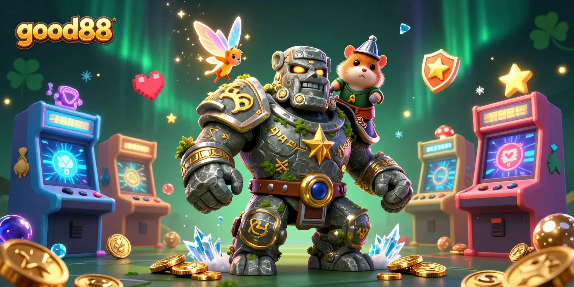 Engage with good88 by exploring a thrilling 3D casino scene featuring magical characters and gaming elements.