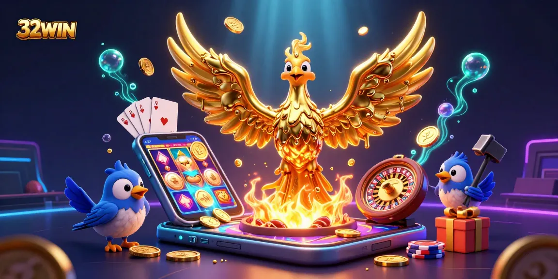 32WIN players enjoy vibrant casino action with golden phoenix and dynamic gaming elements.