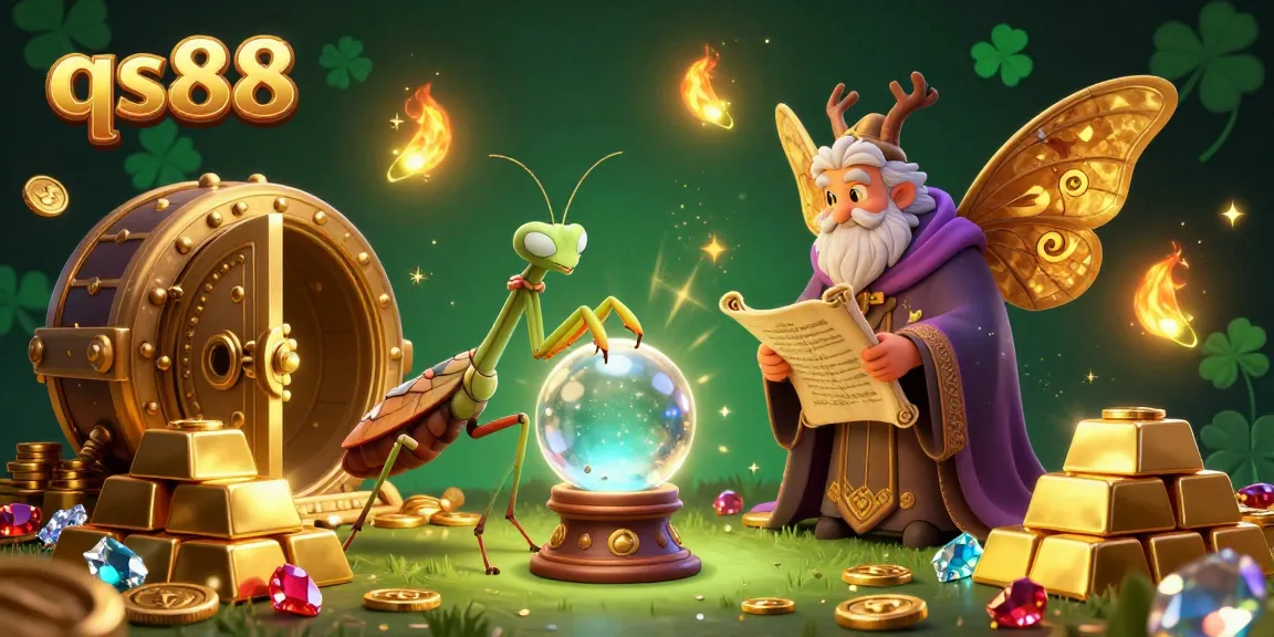 Experience the thrill of qs88 with a vibrant fortune teller and mystical elements celebrating online casino excitement.
