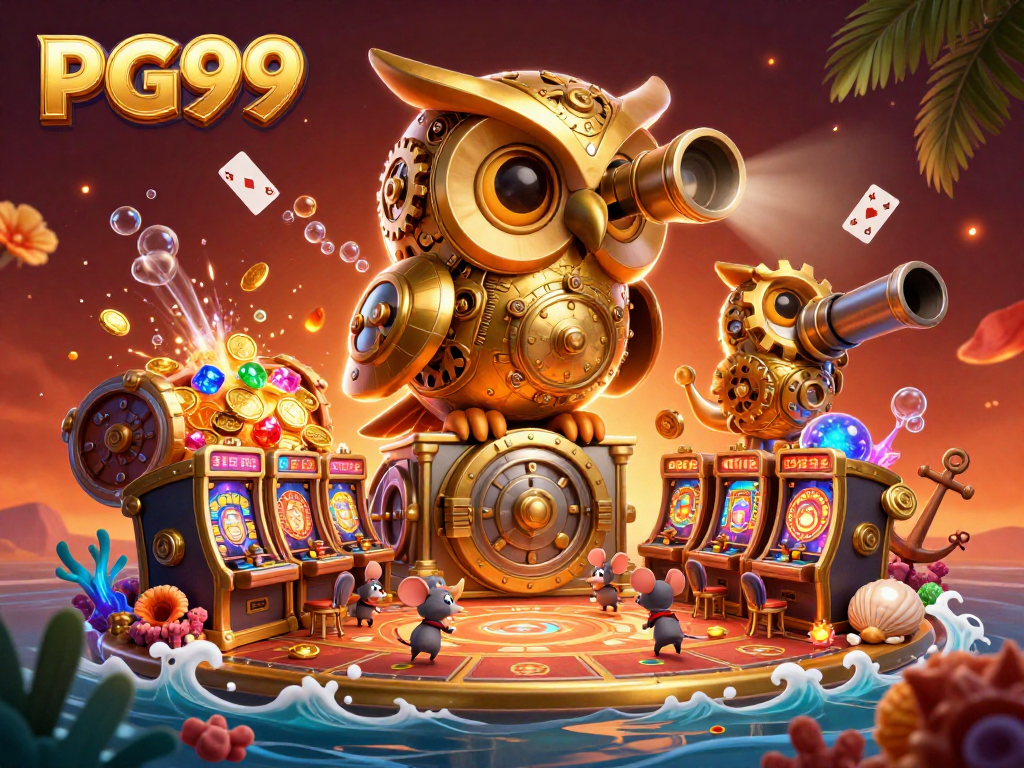 Explore winning strategies at PG99 with a dynamic casino-themed illustration.