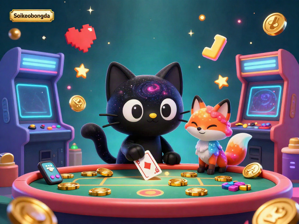 Experience Soikeobongda's vibrant cosmic casino scene with gaming elements and enchanting characters.
