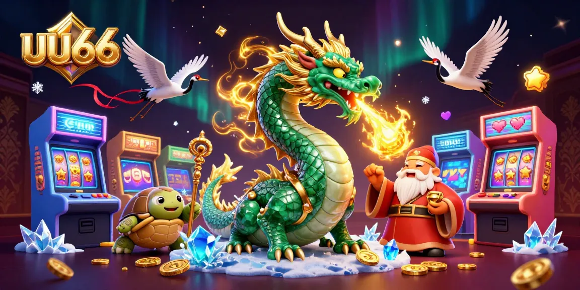 Experience the immersive magic of uu666 casino games with an emerald jade dragon and lucky cranes.