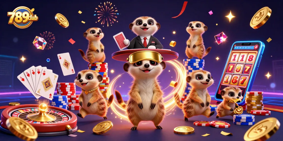Experience the thrilling 789club casino run by cartoon meerkats surrounded by winning elements.