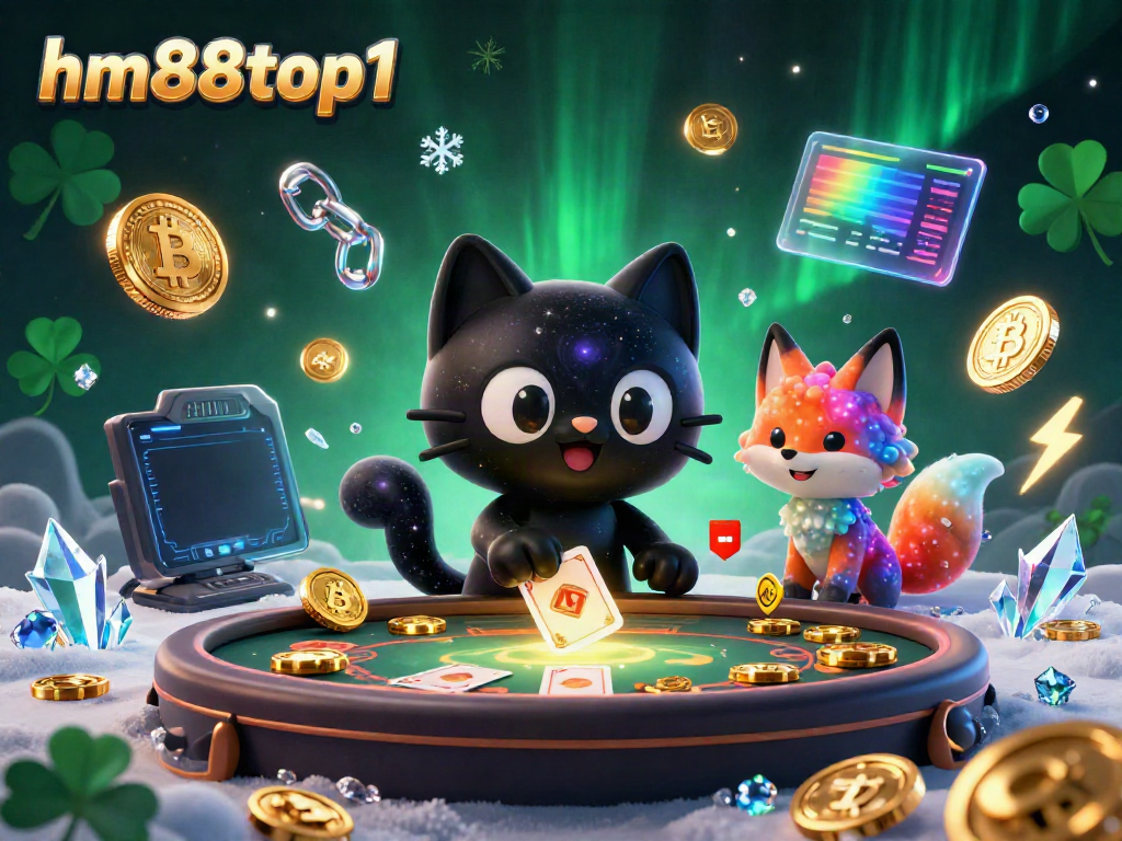 Experience casino excitement with the cosmic black hole cat and nebula fox at hm88top1's virtual gaming arena.