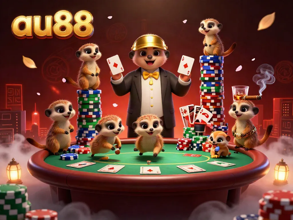 Experience the excitement of au88 with energetic meerkats running a lively casino scene.