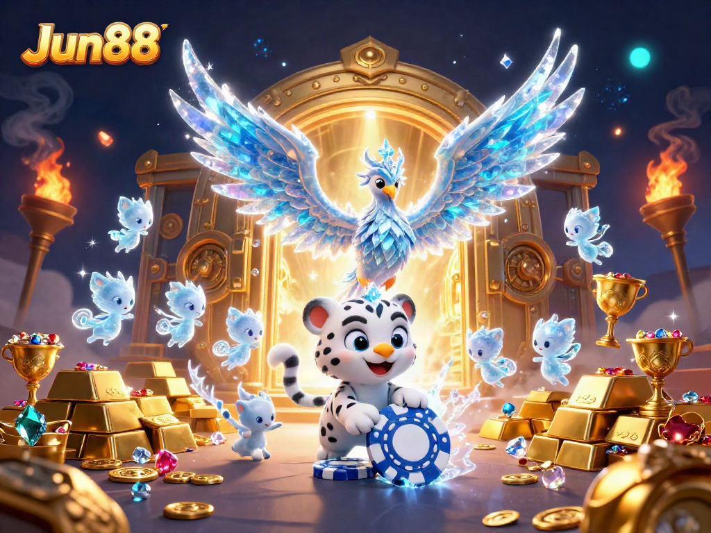 Experience the thrilling Jun88 casino adventure with an ice phoenix and treasures at play!
