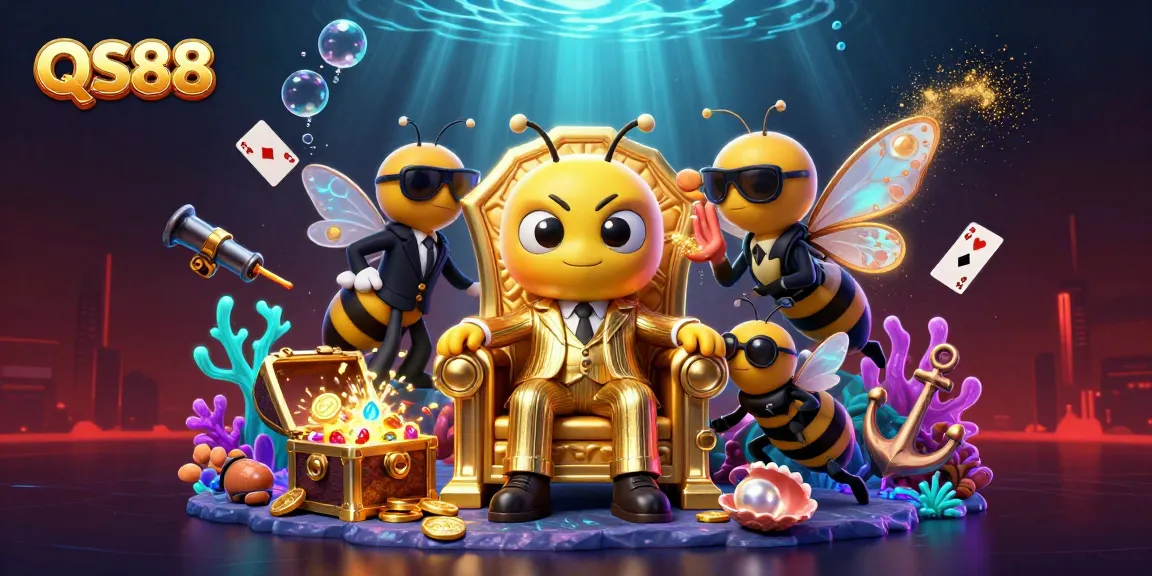 Enjoy thrilling gaming moments at QS88 with a vibrant 3D casino scene featuring dynamic characters and gold coins.