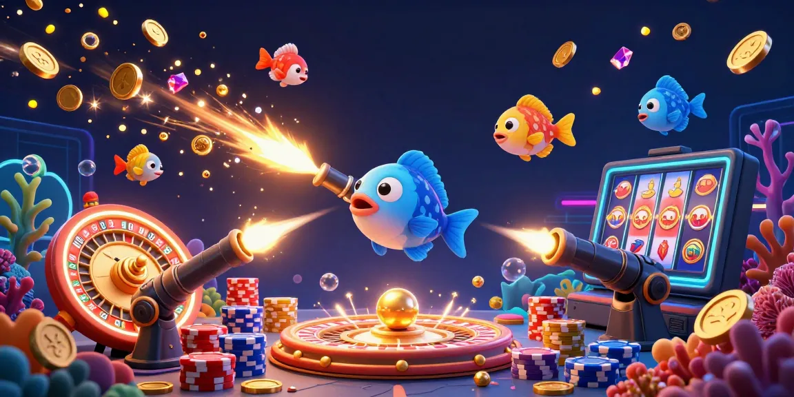 Bắn cá đổi thưởng action-packed scene with colorful fish, dynamic gameplay, and winning rewards.