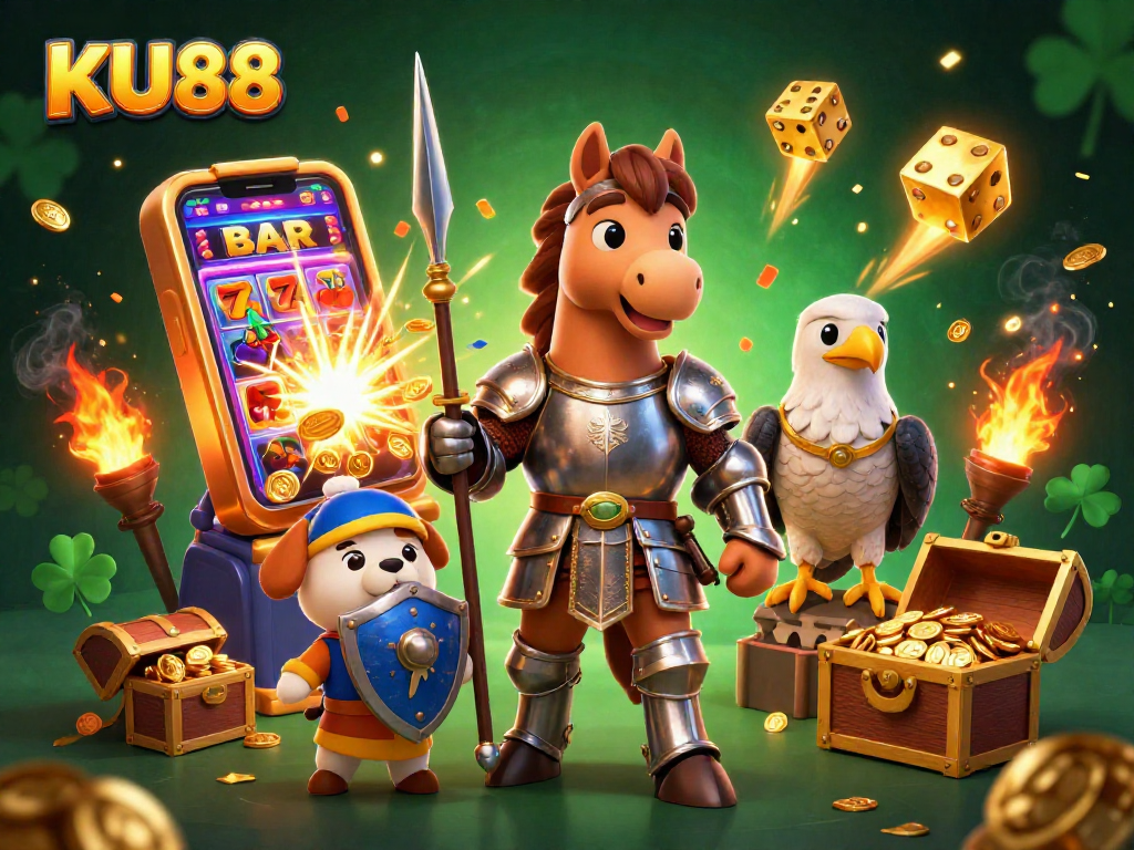 KU88 captivates players with a fantasy-themed slot gaming experience featuring knights and treasures.