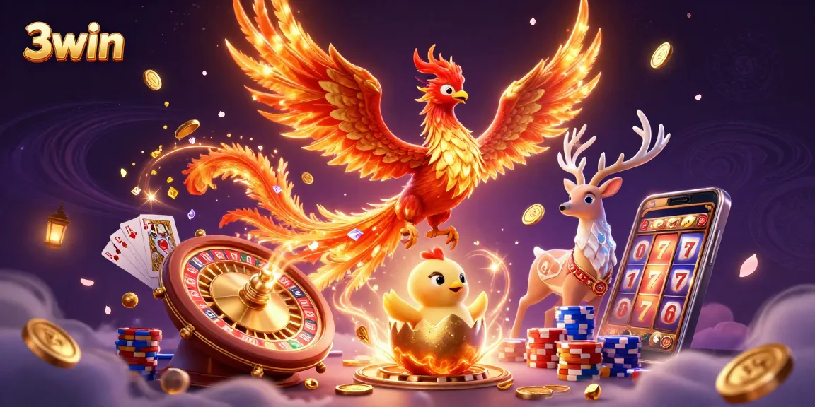 Experience thrilling gameplay with 3win's dazzling phoenix illustration, capturing casino excitement.