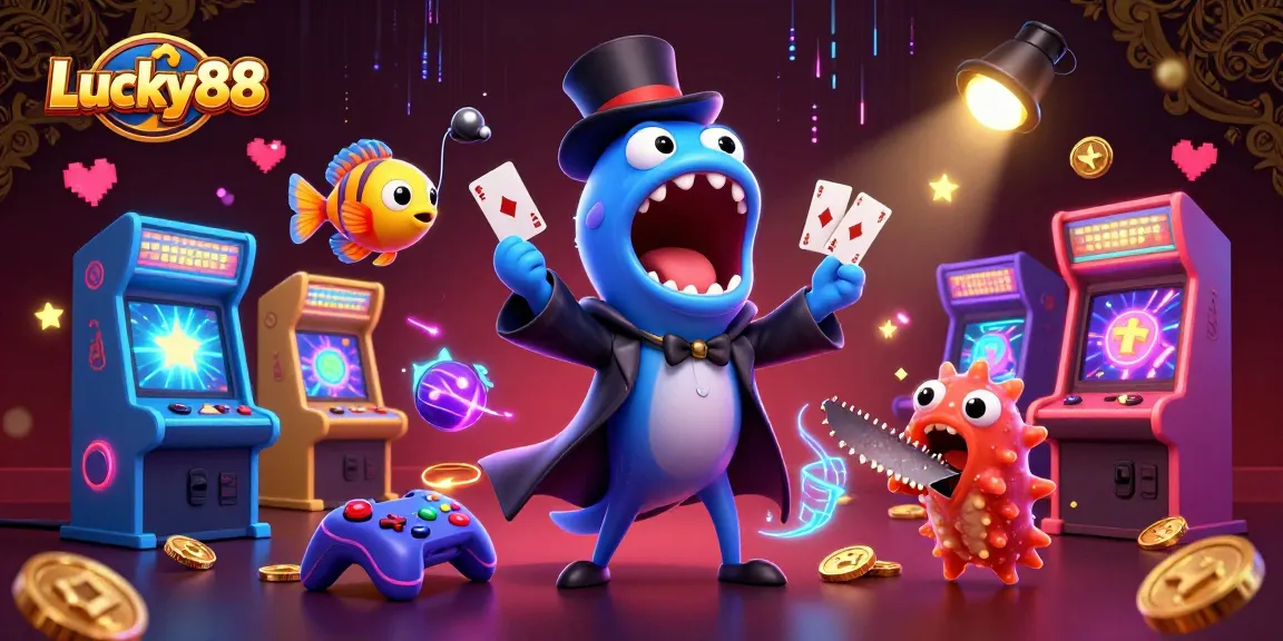 Experience Lucky88 with vibrant casino games and engaging characters in a dynamic scene.