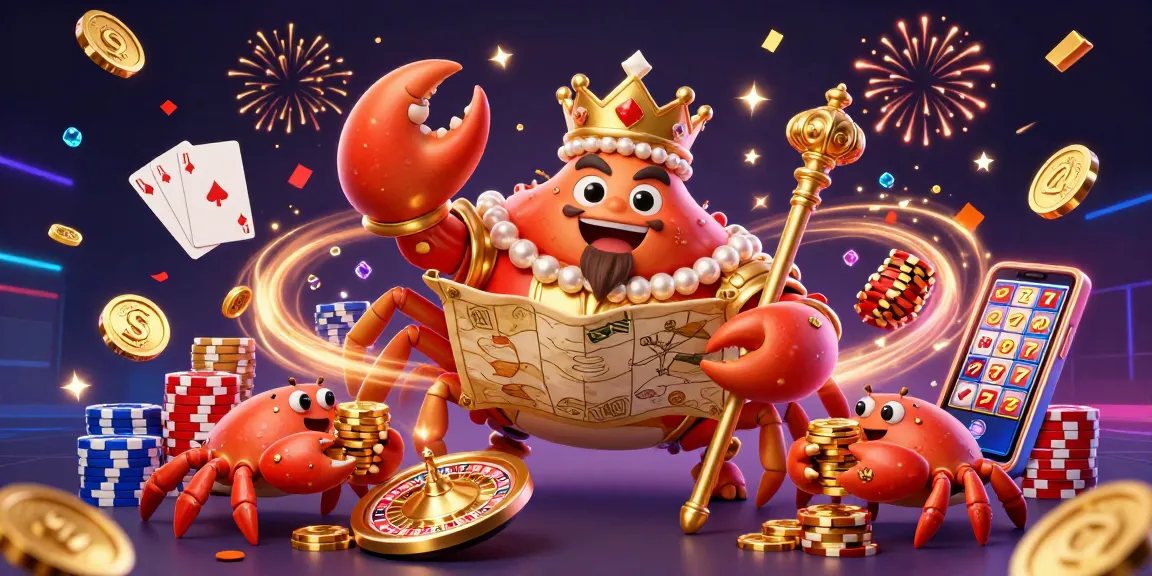 SboBet's captivating casino experience with golden crab emperor, treasure map, and dynamic casino elements.
