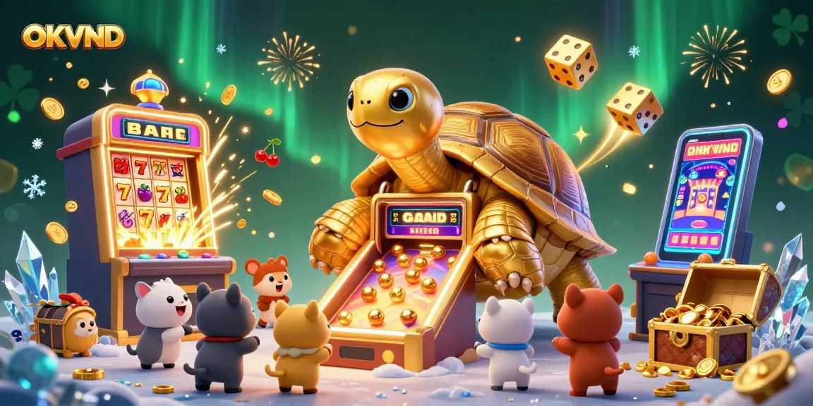 Play exciting games at OKVND with a grand jackpot display and vibrant casino elements!