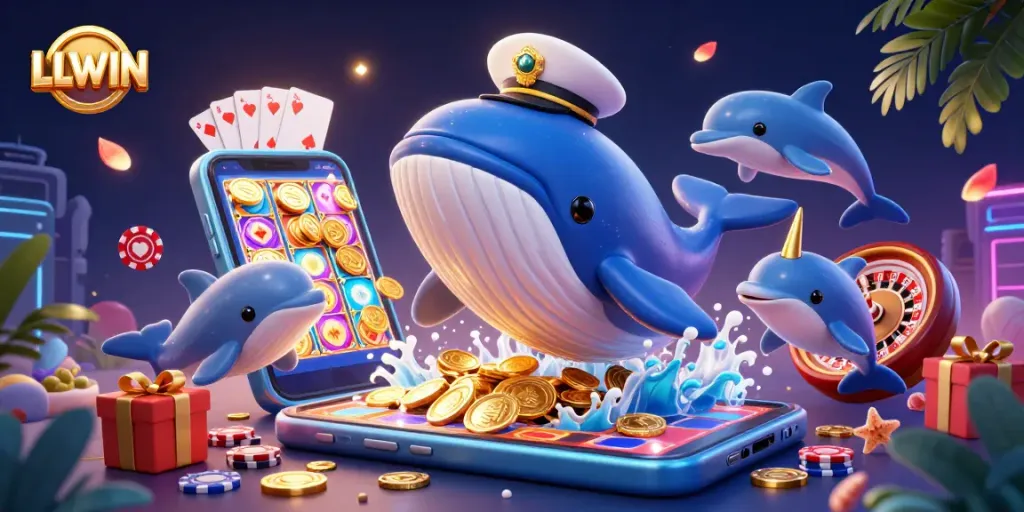 Engage with LLWIN's thrilling online gambling scene featuring dynamic casino elements and vibrant characters.