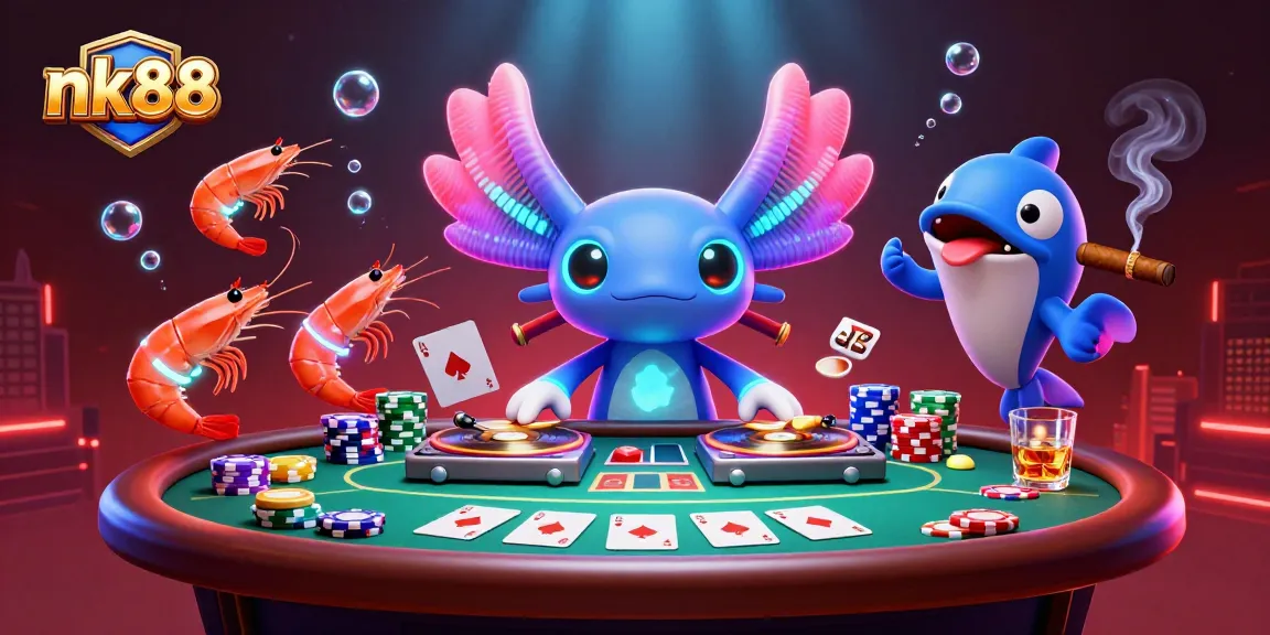 Experience thrilling gameplay with nk88 as the neon axolotl DJ spins at an underwater casino party.