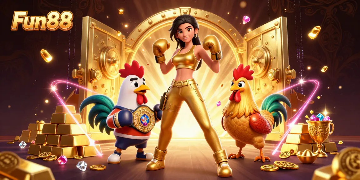 Play exciting casino games at Fun88 with a captivating 3D scene showcasing thrilling characters and lavish treasures