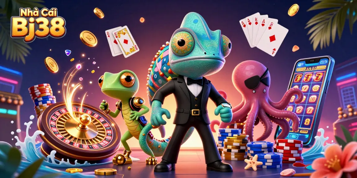 Engage with Nhà Cái Bj38 through vibrant 3D casino elements showcasing thrilling gameplay and vivid action.