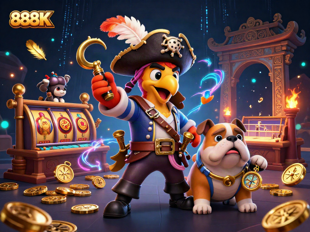 Engage with thrilling gaming adventures at 888K's vibrant casino scene, featuring enchanting characters.