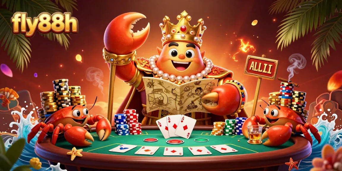 Enhance your gaming experience with fly88h's vibrant, winning casino illustration featuring a golden crab emperor.