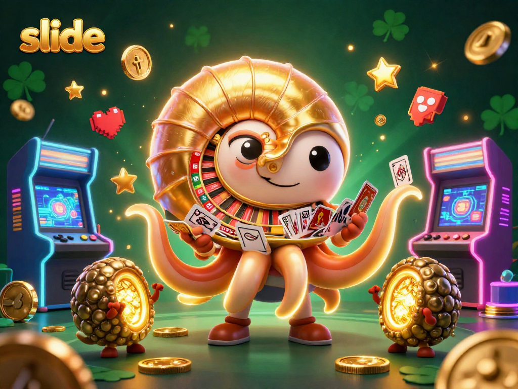 Engage with the thrilling slide gaming experience featuring a nautilus roulette wheel and glowing companions.