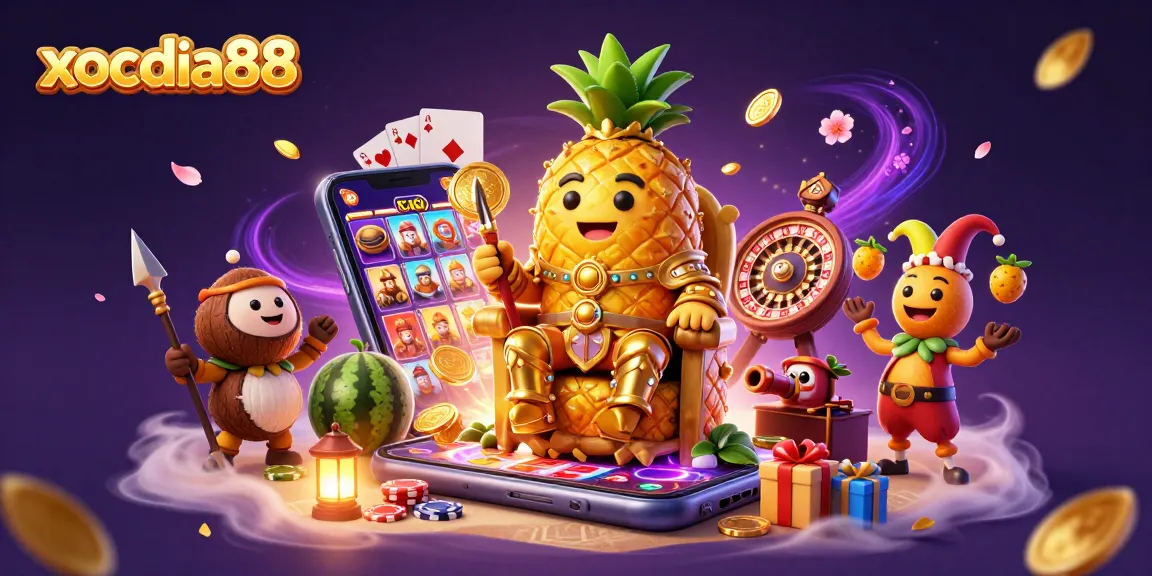 Engage in thrilling gaming at xocdia88 with vibrant slot reels and dynamic characters.