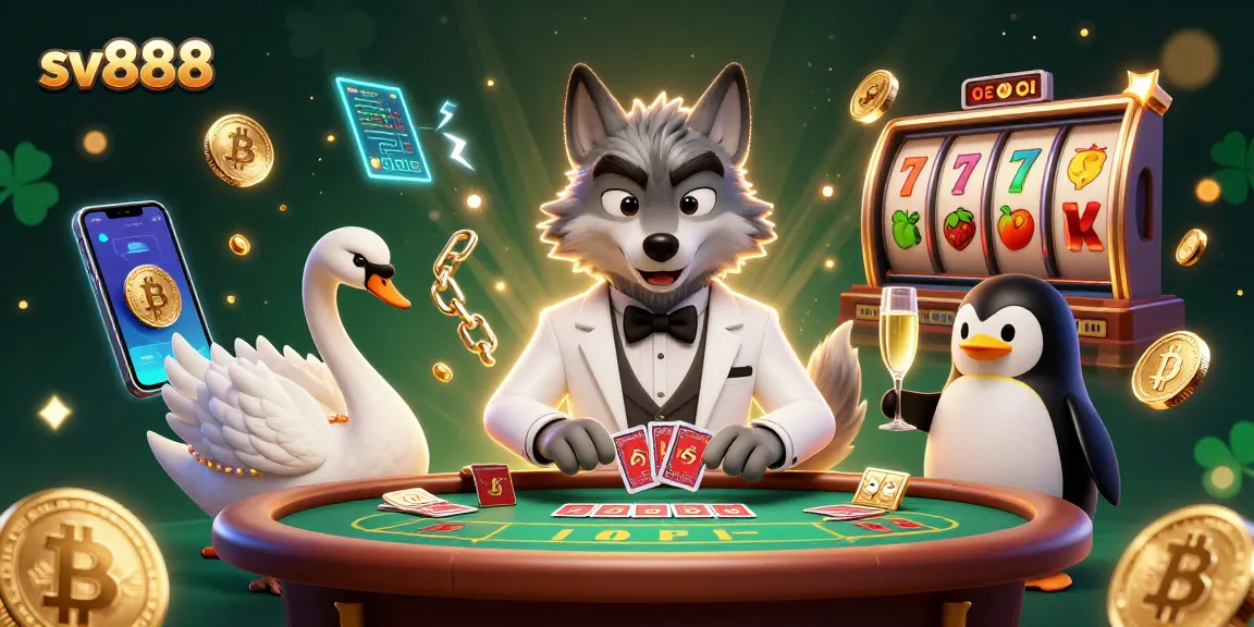Engage in thrilling baccarat with sv888 featuring a debonair wolf, elegant swan, and sophisticated penguin.