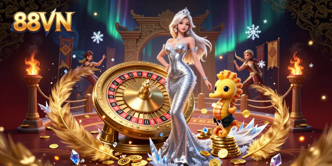Bet on 88VN with a stunning mermaid and a golden roulette wheel in this immersive casino illustration.