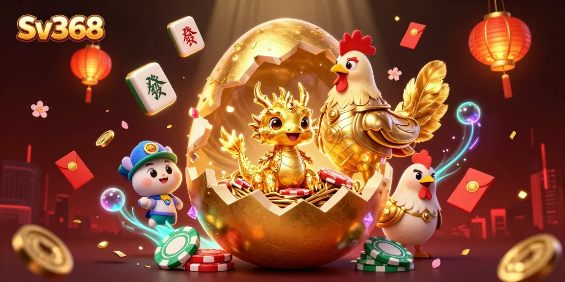 Experience the thrilling world of Sv368 casino with a golden-dragon-themed illustration packed with action.