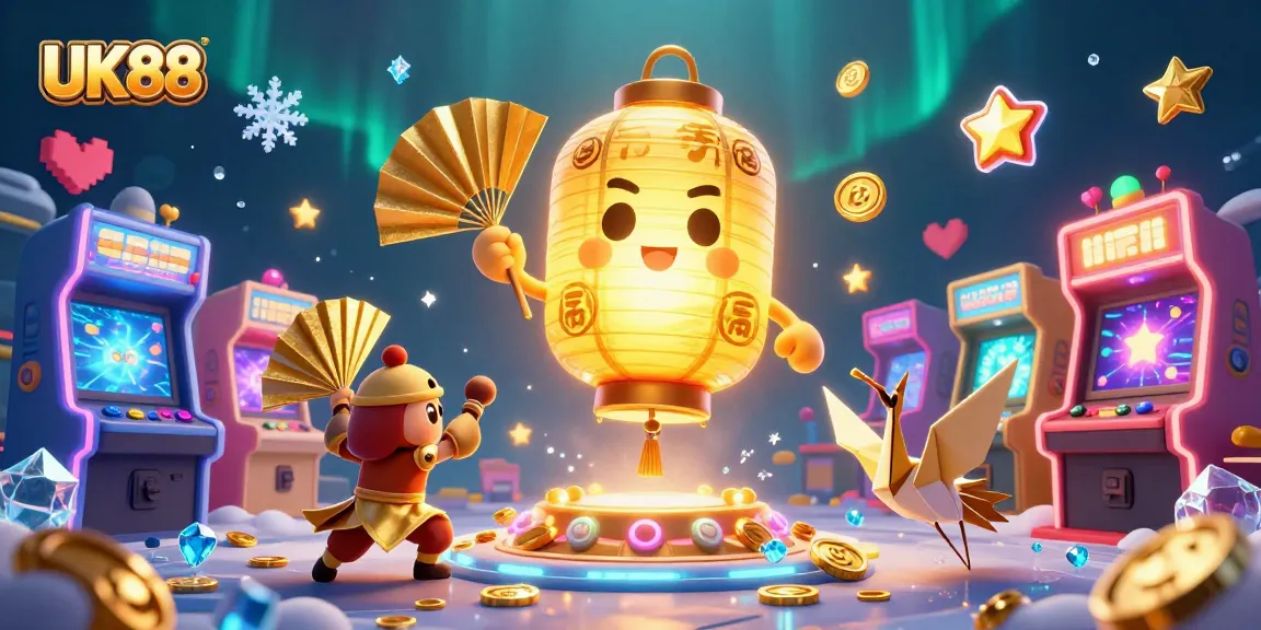 Experience the thrill of UK88 with golden lantern spirits amidst vibrant casino games.