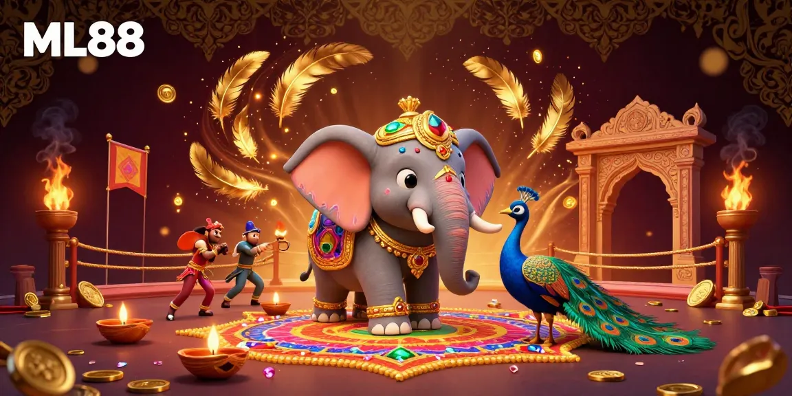 Engage in the vibrant online casino experience with ML88 featuring an ornate elephant and peacock.