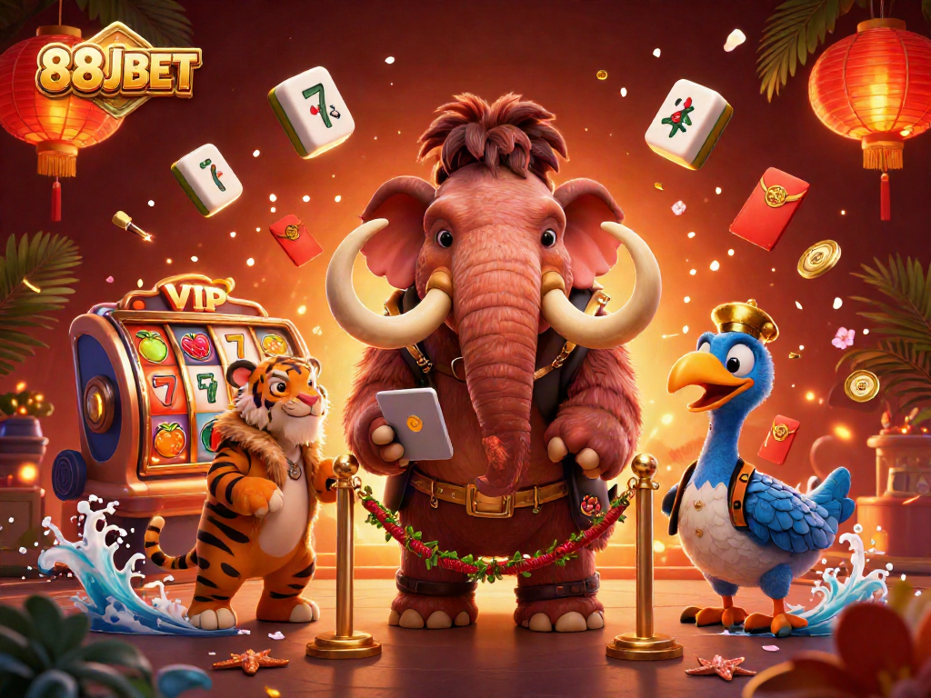 Check IDs at the door with 88JBET's vibrant casino characters, showcasing thrilling slots and colorful decorations.