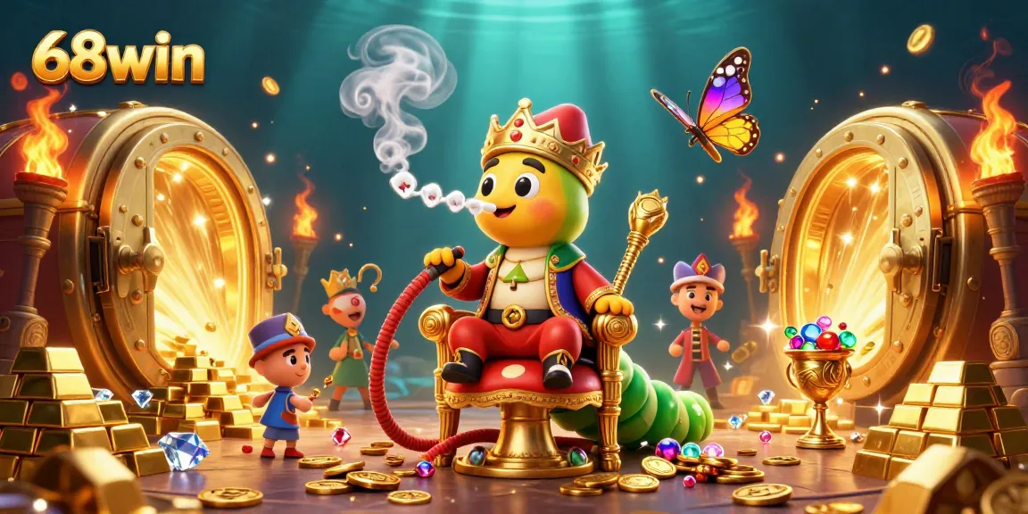 Experience thrilling gameplay at 68win with a vibrant casino scene featuring a caterpillar hookah-master.