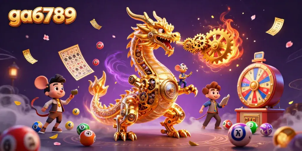Engage with the exciting ga6789 gaming experience featuring a golden dragon and dynamic lottery elements.
