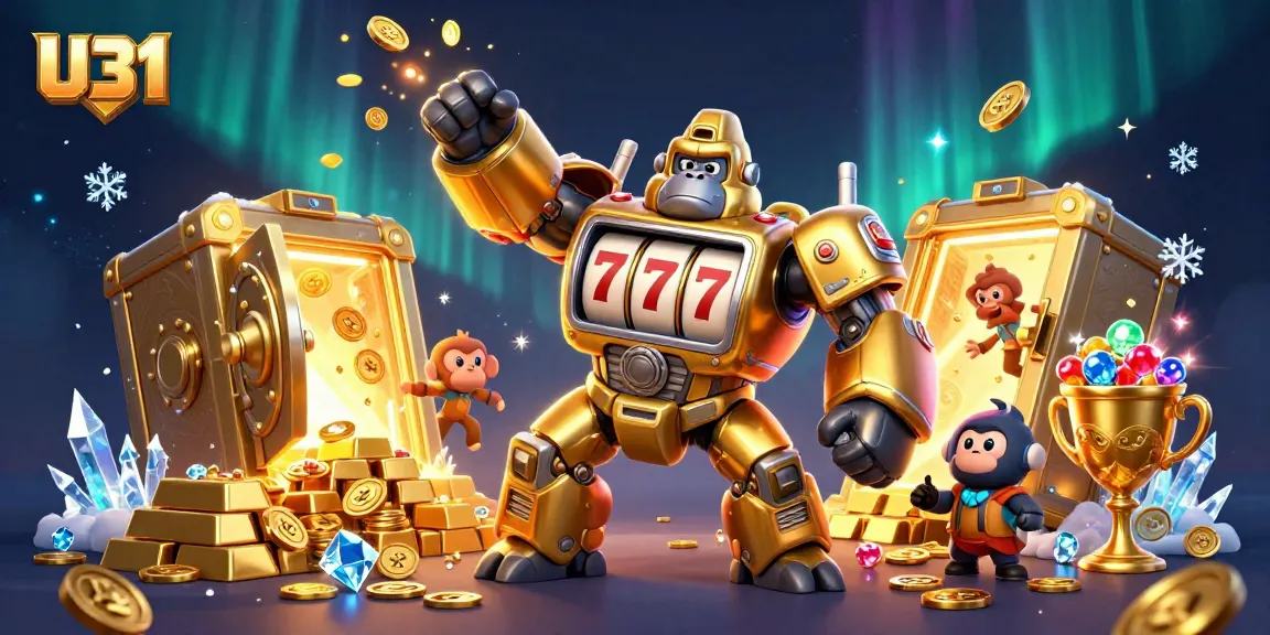 Experience the dynamic action of U31 with a golden gorilla mech surrounded by gambling treasures.