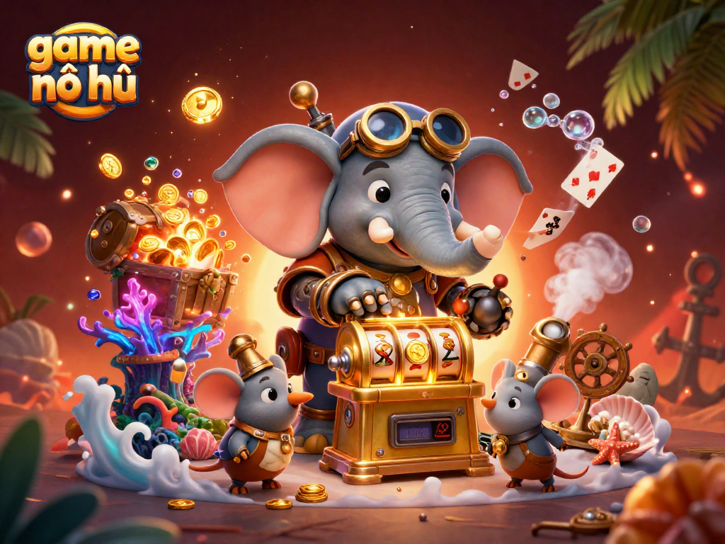 Spin the game nổ hũ reels with a dazzling steampunk elephant at the jackpot