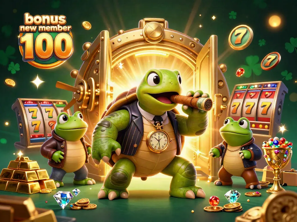 Experience the thrilling excitement of bonus new member 100 in a vibrant casino scene with engaging characters.