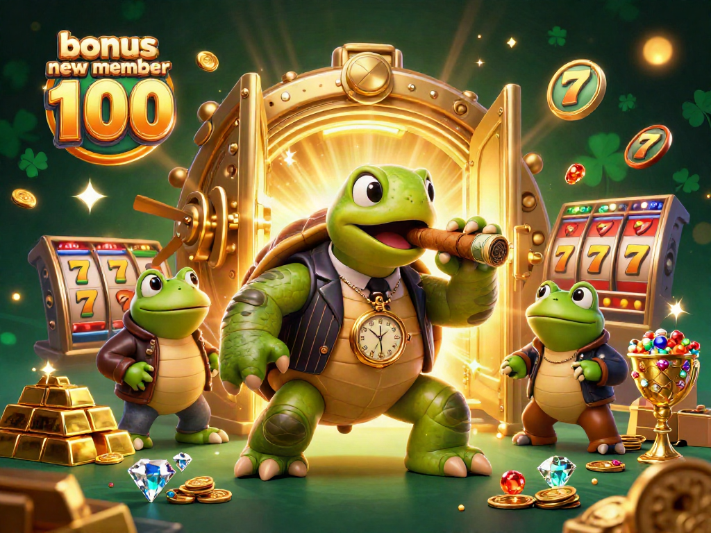Experience the thrilling excitement of bonus new member 100 in a vibrant casino scene with engaging characters.