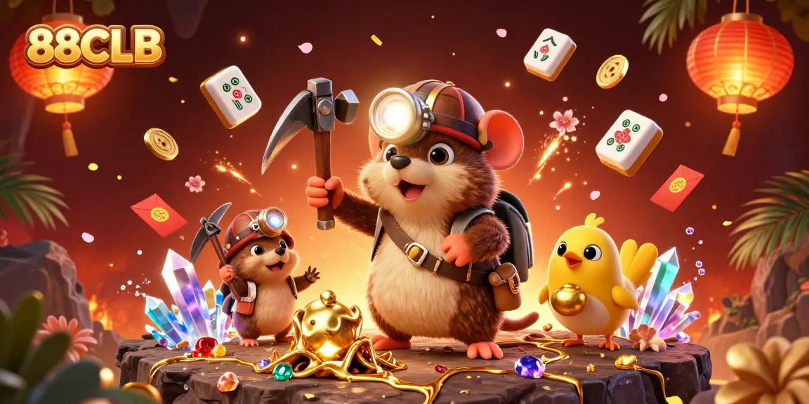 Experience thrilling gaming with 88CLB as the treasure hunter explores a sparkling cave.