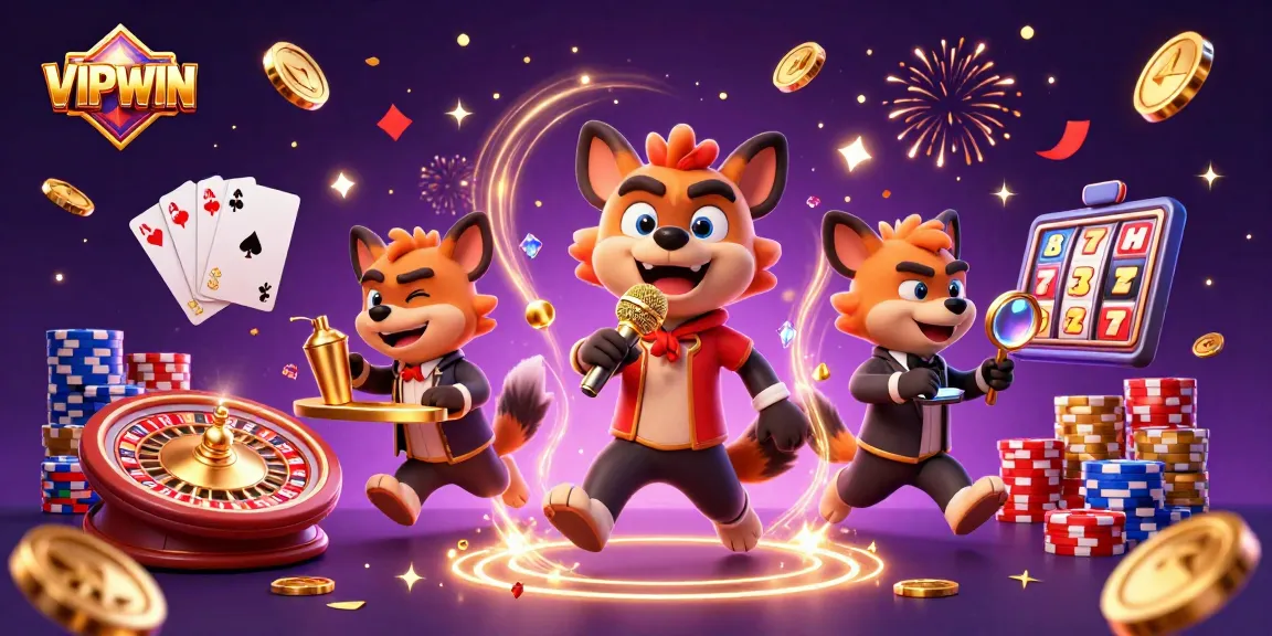 Engage in thrilling VIPWIN casino fun with hyenas at the comedy club, surrounded by gaming excitement.