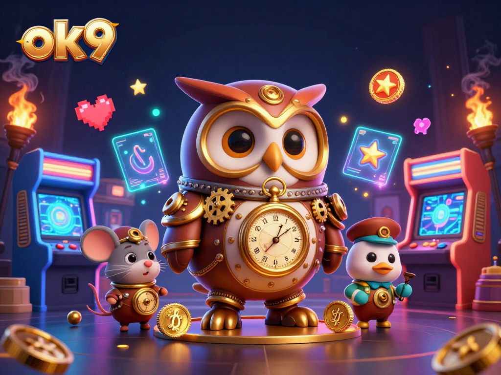 Engage with the exciting world of ok9's casino offerings while exploring a whimsical steampunk scene.