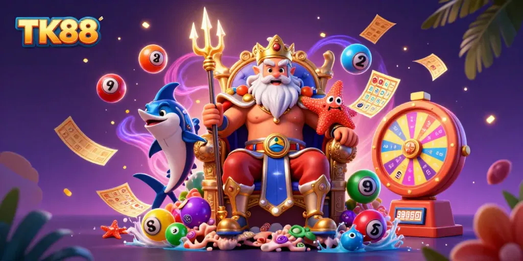 Engage with TK88's vibrant online gaming world showcasing Neptune and action-packed elements.