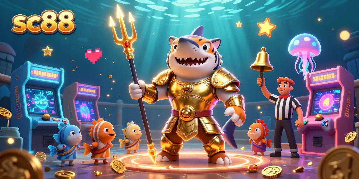 Engage in the thrilling sc88 underwater casino adventure with a tiger shark and arcade elements.